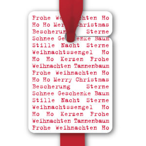 Hänge Etiketten: Typografische Weihnachts Geschenkanhänger aus unserer Weihnachts Papeterie in weiß