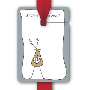 Hänge Etiketten: Geschenkanhänger mit komischem Hirsch aus unserer Weihnachts Papeterie in weiß