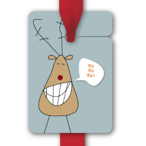 Hänge Etiketten: Geschenkanhänger mit grinsendem Hirsch aus unserer Weihnachts Papeterie in grau