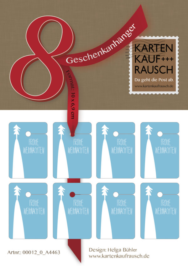 8 grafische Weihnachts Geschenkanhänger mit Tanne und Berg: Frohe Weihnachten
