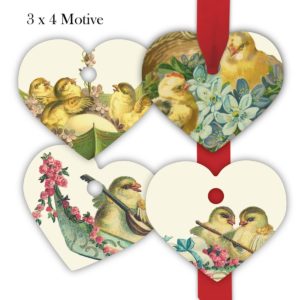 Kartenkaufrausch: Herz Geschenkanhänger mit niedlichen Küken aus unserer Oster Papeterie in hell gelb