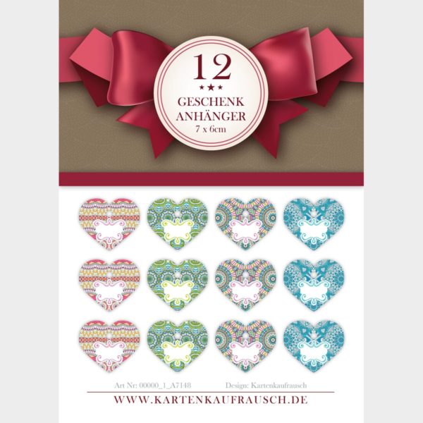 12 bunte Herz Geschenkanhänger im Boho Style auch zum Valentinstag