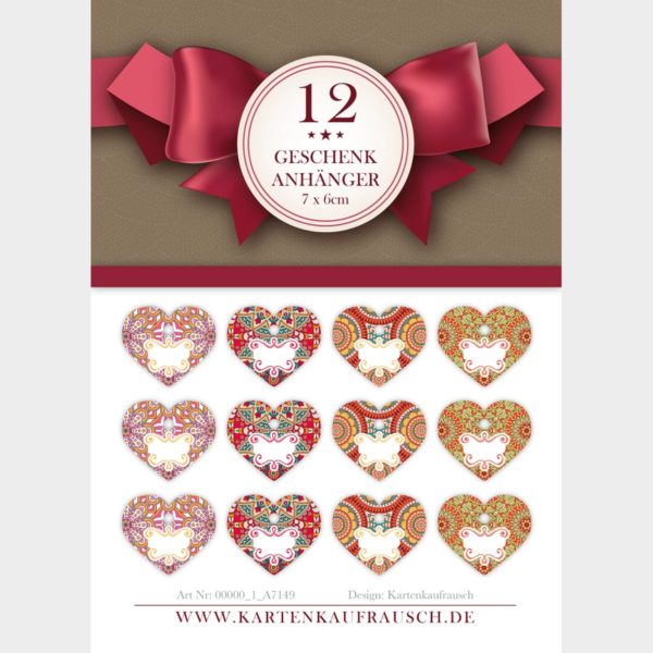 12 schöne Herz Geschenkanhänger im Boho Style rot auch zum Valentinstag