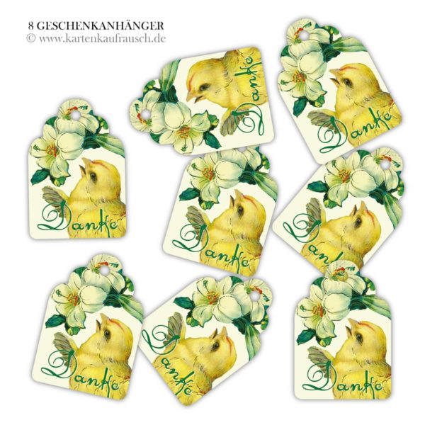 Hänge Etiketten: Vintage Dankes Geschenkanhänger aus unserer Dankes Papeterie in gelb