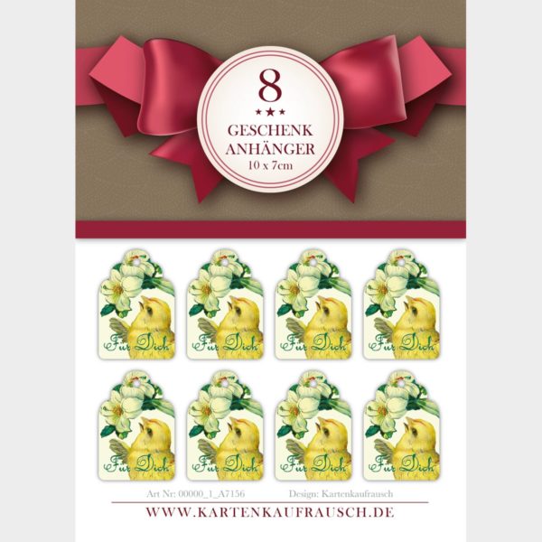 8 Vintage Oster Geschenkanhänger mit süßem Küken"Für Dich"
