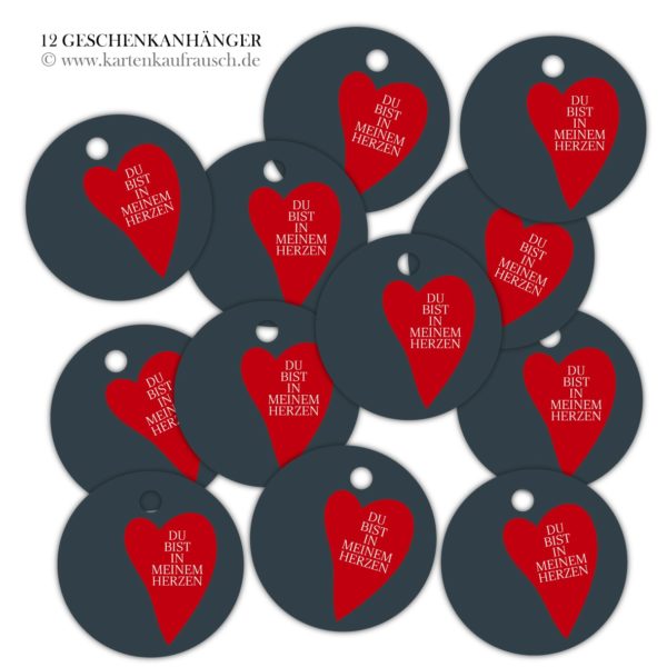 Hänge Etiketten: Geschenkanhänger mit Herz aus unserer liebevolle Papeterie in rot