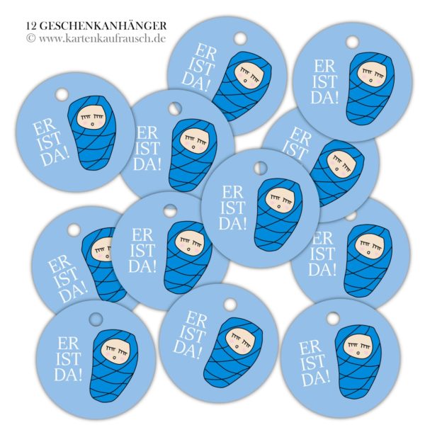 Hänge Etiketten: Jungen Geburt Geschenkanhänger aus unserer Baby Papeterie in hellblau