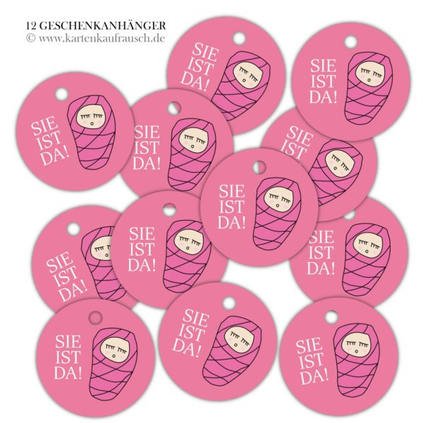 Hänge Etiketten: Mädchen Geburt Geschenkanhänger aus unserer Baby Papeterie in rosa