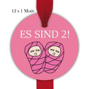 Kartenkaufrausch: runde Zwillings Geburt Geschenkanhänger aus unserer Baby Papeterie in rosa