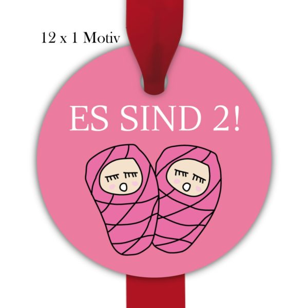 Kartenkaufrausch: runde Zwillings Geburt Geschenkanhänger aus unserer Baby Papeterie in rosa