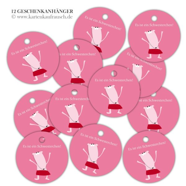 Hänge Etiketten: Baby Geschwister Geschenkanhänger aus unserer Baby Papeterie in rosa