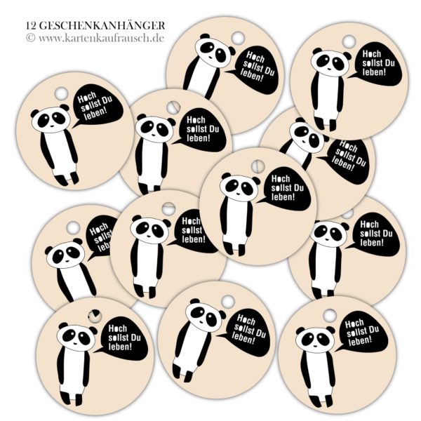 Hänge Etiketten: runde Panda Geschenkanhänger aus unserer Geburtstags Papeterie in beige
