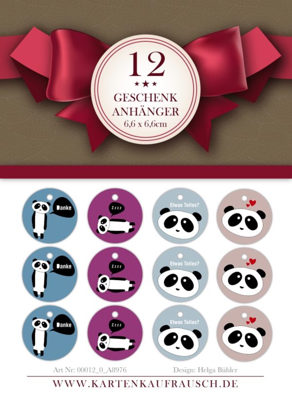 12 coole, runde Panda Geschenkanhänger zum viefältigen Einsatz mit Herz: Danke | zzzz | Etwas Tolles?