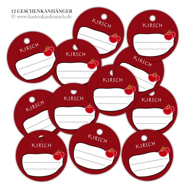 Hänge Etiketten: runde Marmeladen Geschenkanhänger aus unserer Designer Papeterie in dunkel rot