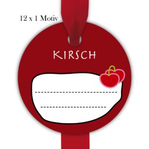 Kartenkaufrausch: runde Marmeladen Geschenkanhänger aus unserer Designer Papeterie in dunkel rot