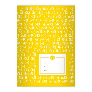 Kartenkaufrausch: Schulheft mit Satzzeichen Emojis aus unserer Schul Papeterie in gelb