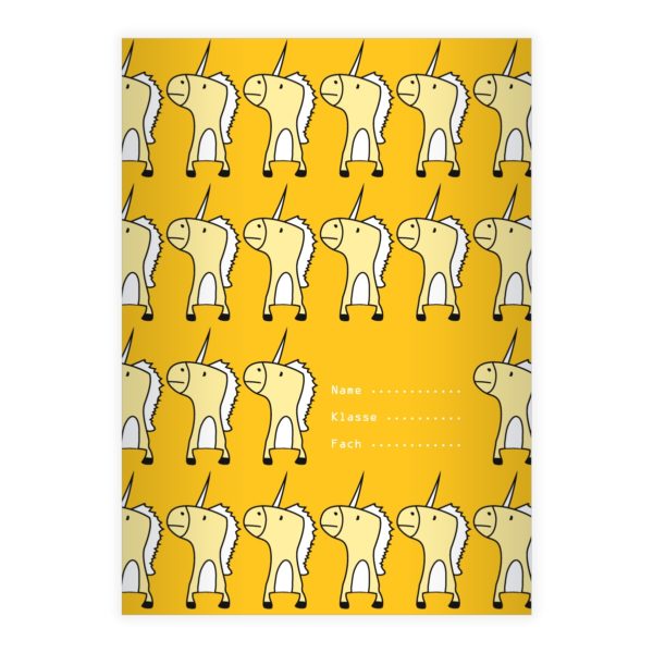 Kartenkaufrausch: Schulheft mit Einhörnern auf gelb aus unserer Schul Papeterie in gelb