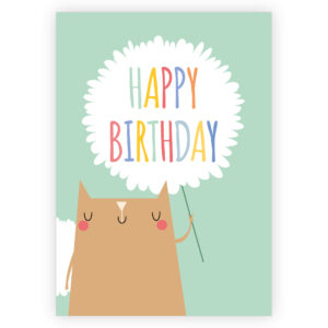 Lustige Katzen Geburtstagskarte mit bunter happy Birthday Blume
