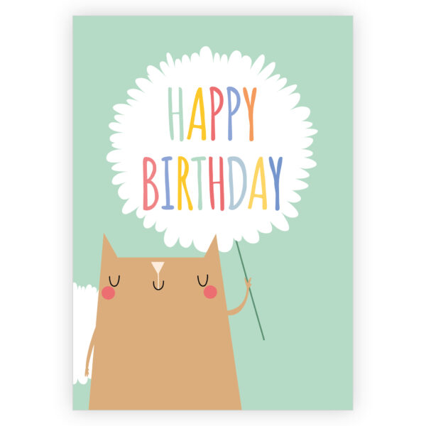 Lustige Katzen Geburtstagskarte mit  bunter happy Birthday Blume 1 nachhaltig produzierte Klappkarte inklusive  Umschlag made in germany von Kartenkaufrausch.de