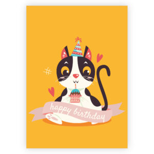 Coole Cartoon Kartzen Geburtstagskarte  mit kleinem Party Kätzchen und Muffin 1 nachhaltig produzierte Klappkarte  inklusive Umschlag made in germany von Kartenkaufrausch.de