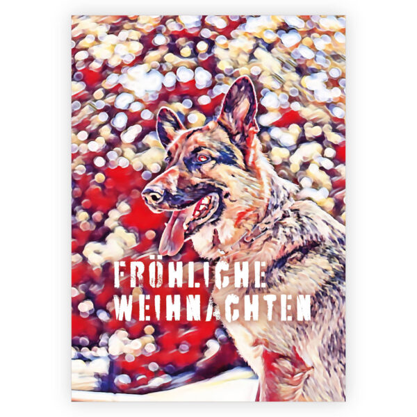 Coole Weihnachtskarte mit deutschem Schäferhund: Fröhliche Weihnachten