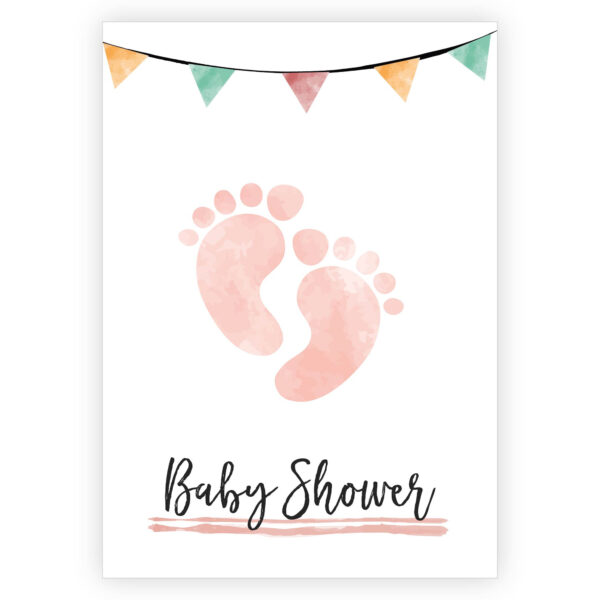 Niedliche Einladungskarte zur Babparty mit rosa Baby Füßchen: Babyshower
