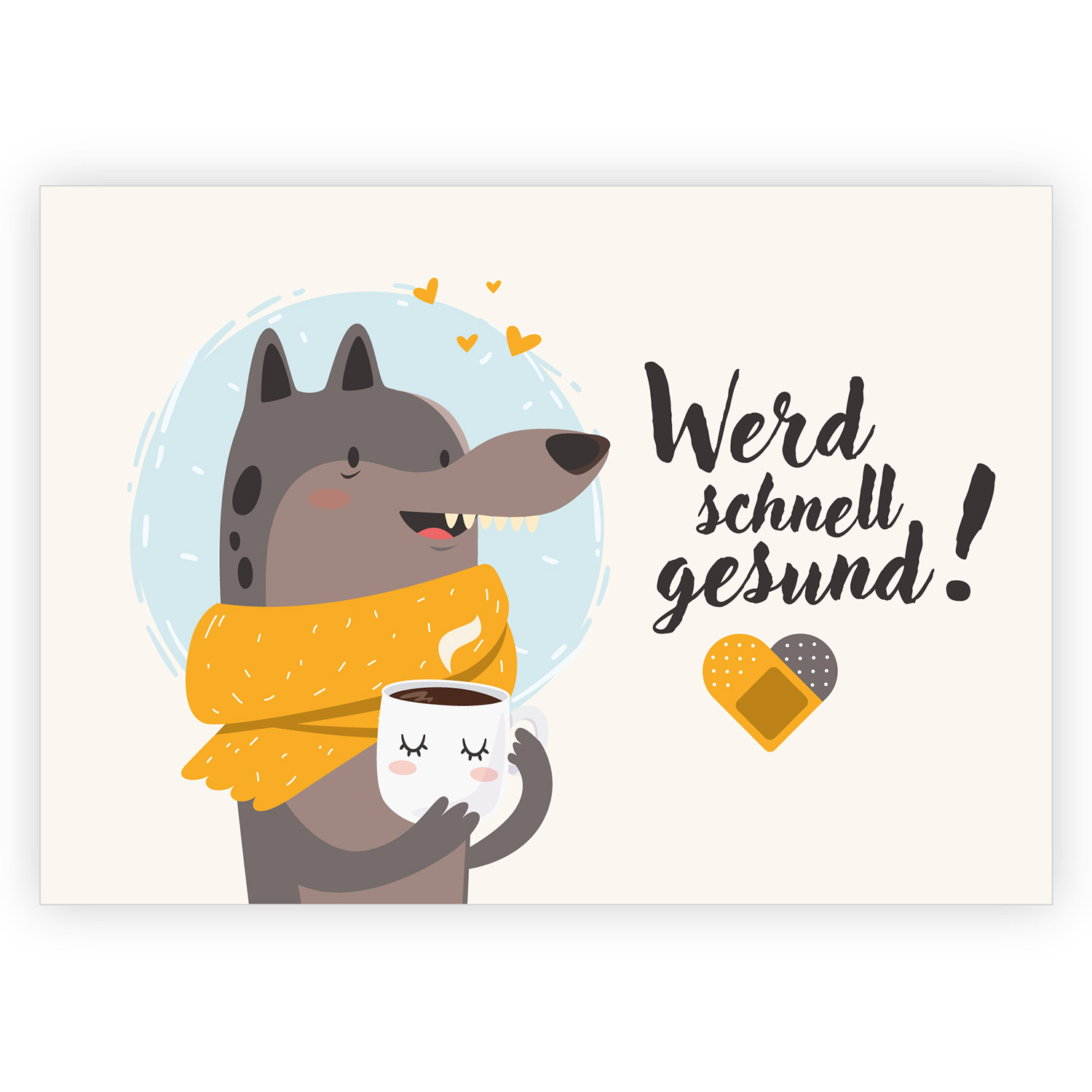 Lustige Beistandskarte mit krankem Wolf:  Werd schnell gesund! 1 nachhaltig produzierte Klappkarte inklusive Umschlag  made in germany von Kartenkaufrausch.de