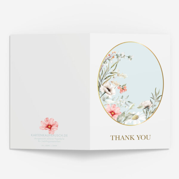 Stilvolle, hochwertige Dankeskarte mit zarten Blumen: Thank You