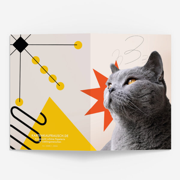 Stylische Katzen Grußkarte im Retro Collagen Stil - Designer Klappkarten Motiv