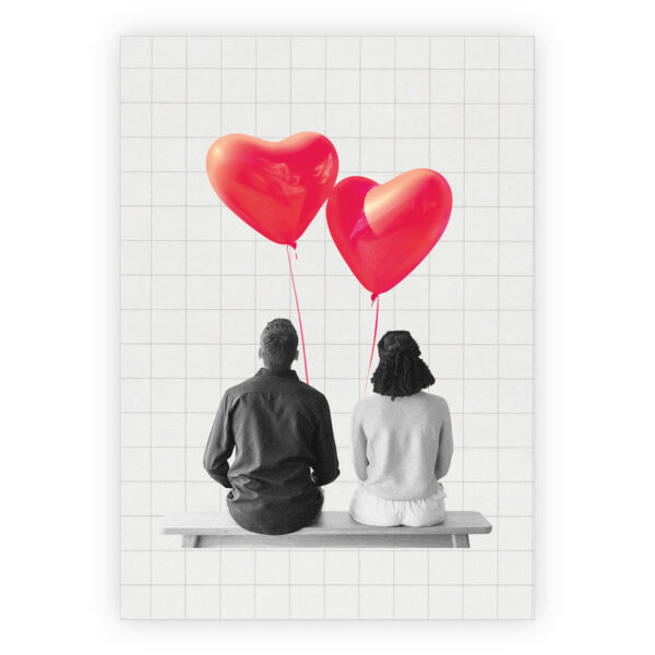 Designer Liebes Grußkarte mit Herz Ballons für Mann & Frau