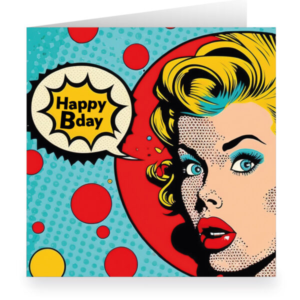 Knallige XL Popart Geburtstagskarte im Comic Stil: Happy Bday 1 nachhaltig produzierte große Klapp Grußkarte inklusive Umschlag von Kartenkaufrausch.de made in germany mit viel Platz zum Unterschreiben