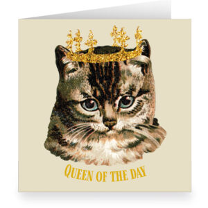 Süße XL Katzen Geburtstagskarte mit Vintage Katze und Krone: Queen of the Day
