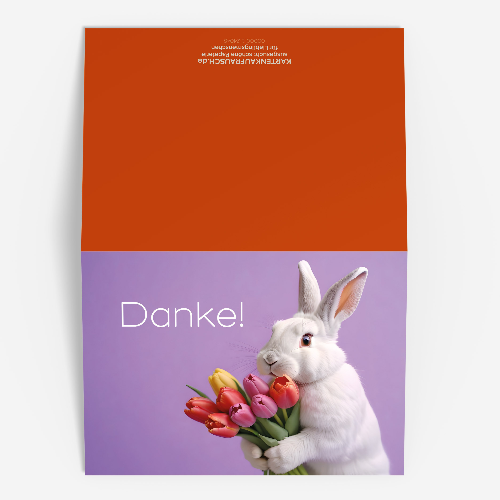 Süße lila Dankeskarte mit Hase und Tulpen 3 nachhaltige Klapp Grußkarte made in germany von Kartenkaufrausch.de