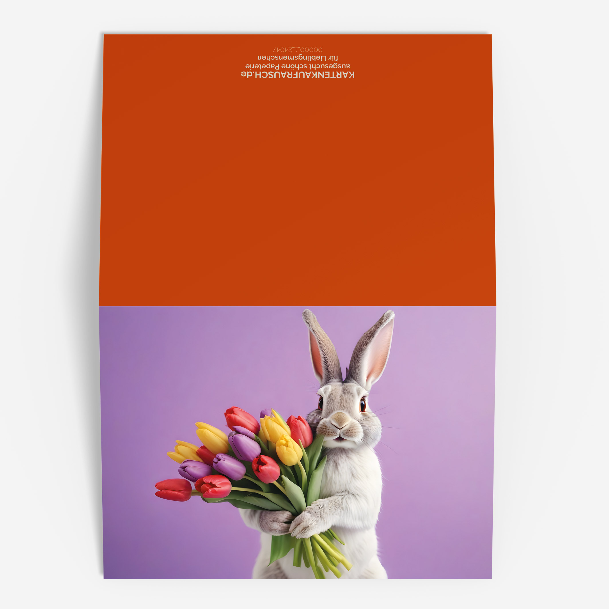 Coole Osterkarte mit Hase der Tulpen bringt 3 nachhaltige Klapp Grußkarte made in germany von Kartenkaufrausch.de