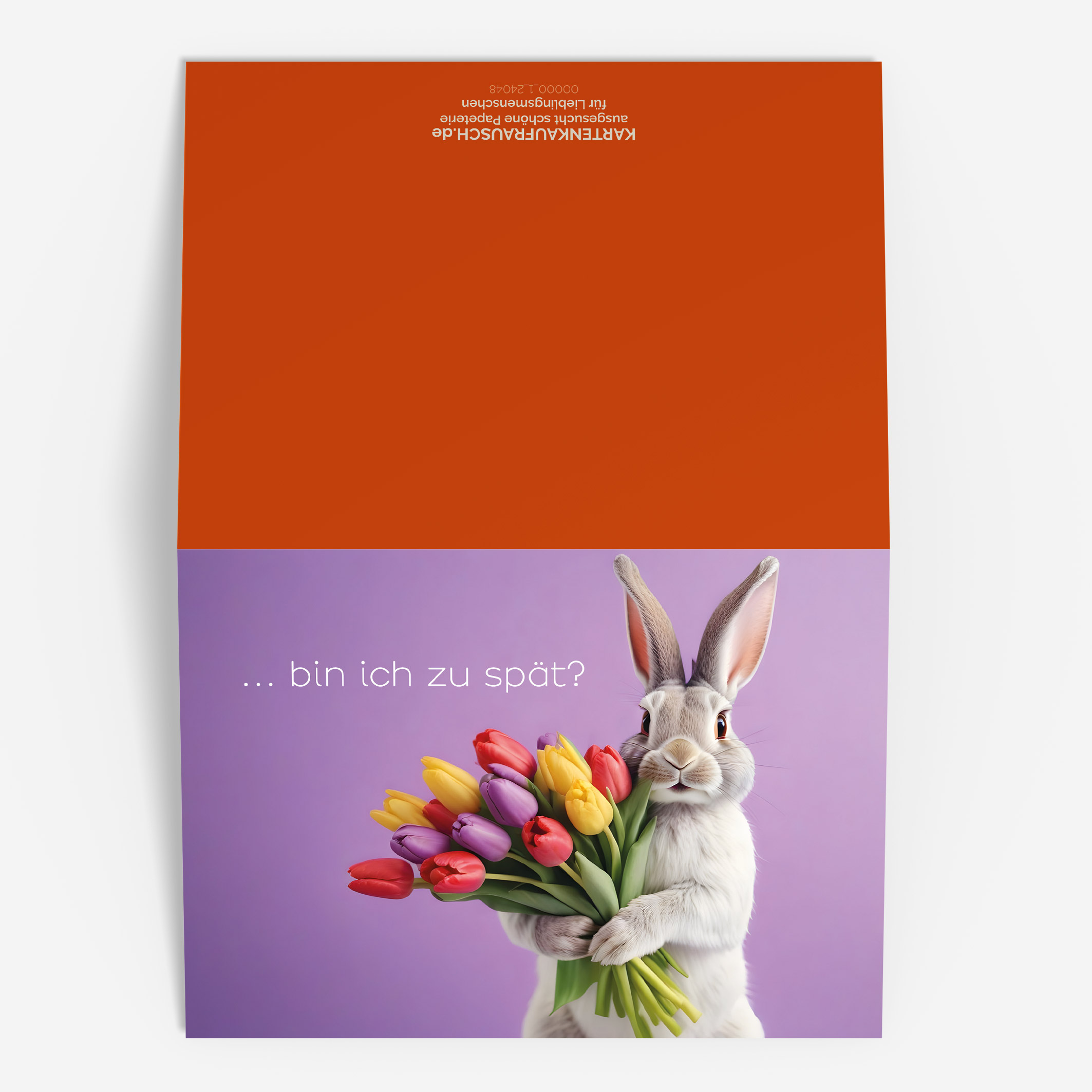 Coole verspätete Geburtstagskarte mit Hase der Blumen bringt 3 nachhaltige Klapp Grußkarte made in germany von Kartenkaufrausch.de