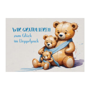 Niedliche Glückwunschkarte zur Geburt von Zwillingen mit Teddy-Bär 1 nachhaltige Klapp Grußkarte made in germany von Kartenkaufrausch.de