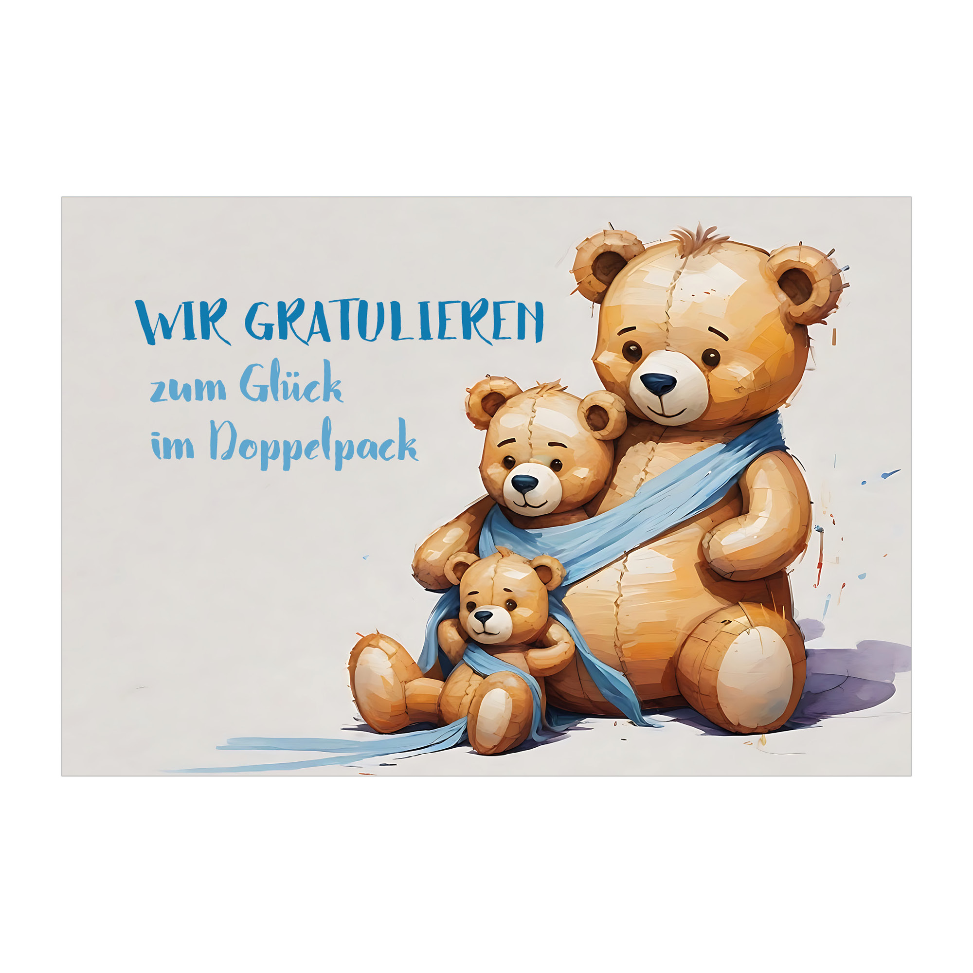Niedliche Glückwunschkarte zur Geburt von Zwillingen mit Teddy-Bär 1 nachhaltige Klapp Grußkarte made in germany von Kartenkaufrausch.de
