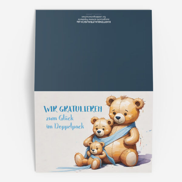 Niedliche Glückwunschkarte zur Geburt von Zwillingen mit Teddy-Bär 3 nachhaltige Klapp Grußkarte made in germany von Kartenkaufrausch.de