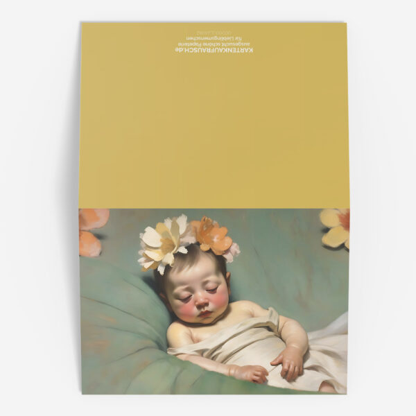 Wunderschöne Künstler Baby Glückwunsch  Grußkarte mit zartem Blumen Baby 3 nachhaltige Klapp Grußkarte made in  germany von Kartenkaufrausch.de