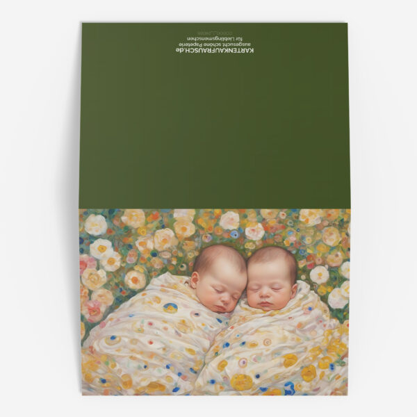 Sommerliche Zwillings Glückwunschkarte  zur Geburt mit Blumenwiese 3 nachhaltige Klapp Grußkarte made in germany von  Kartenkaufrausch.de