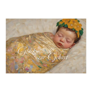 Schöne Baby Glückwunschkarte  mit schlafendem Blüten Baby 1 nachhaltige Klapp Grußkarte made in germany von  Kartenkaufrausch.de