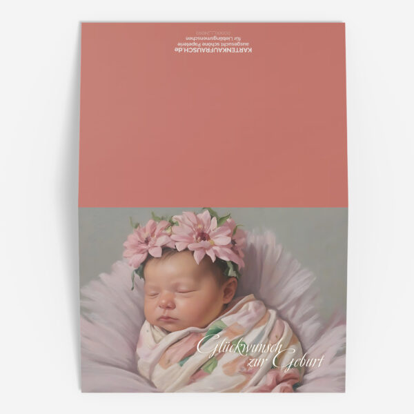 Süße rosa Blumen Babykarte mit zarten  Blüten: Glückwunsch zur Geburt 3 nachhaltige Klapp Grußkarte made in germany  von Kartenkaufrausch.de
