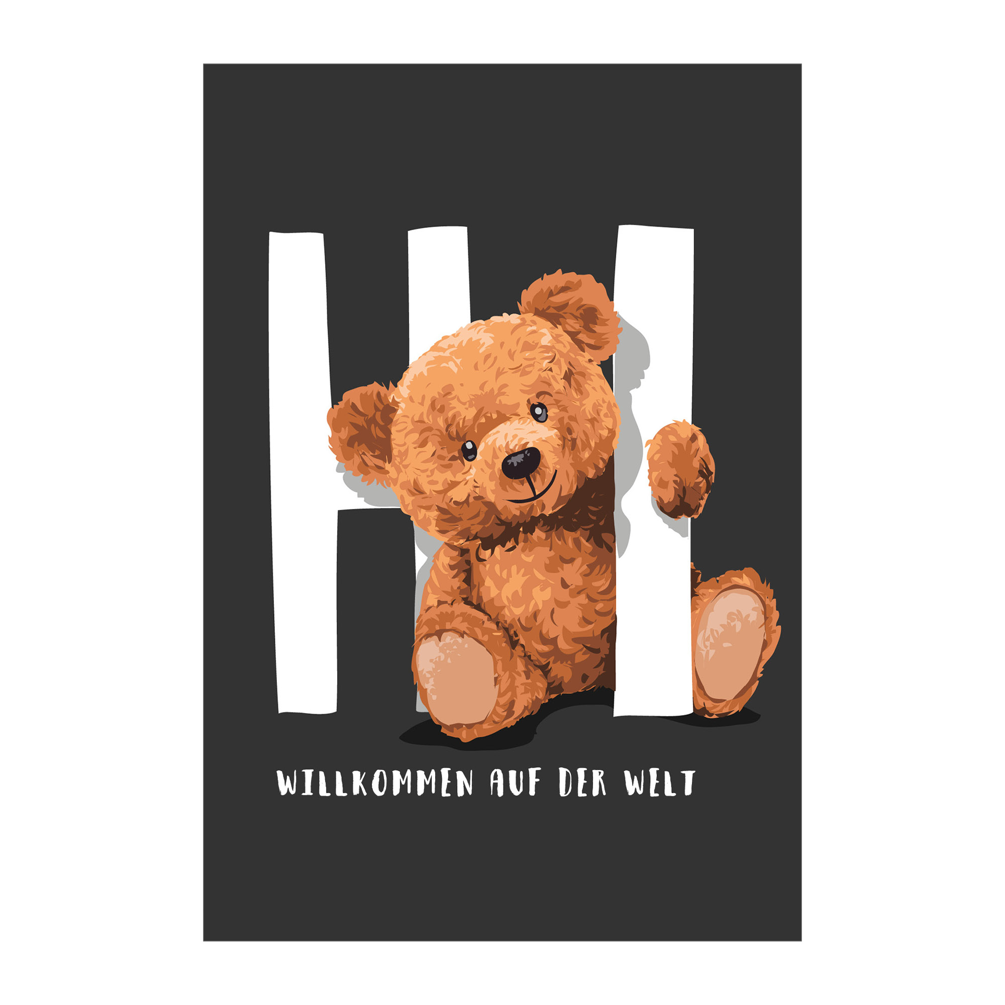 Coole Teddy-Bär Baby Glückwunschkarte: Hi  willkommen auf der Welt 1 nachhaltige Klapp Grußkarte made in germany von  Kartenkaufrausch.de
